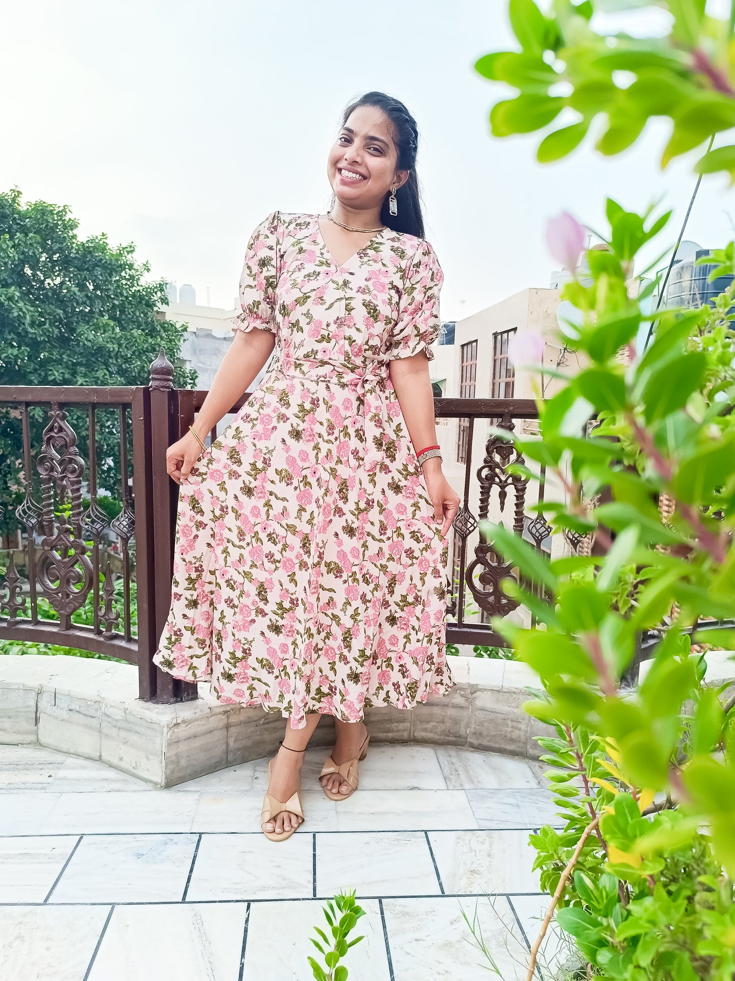 Richa's Choice- Peach Floral Dress