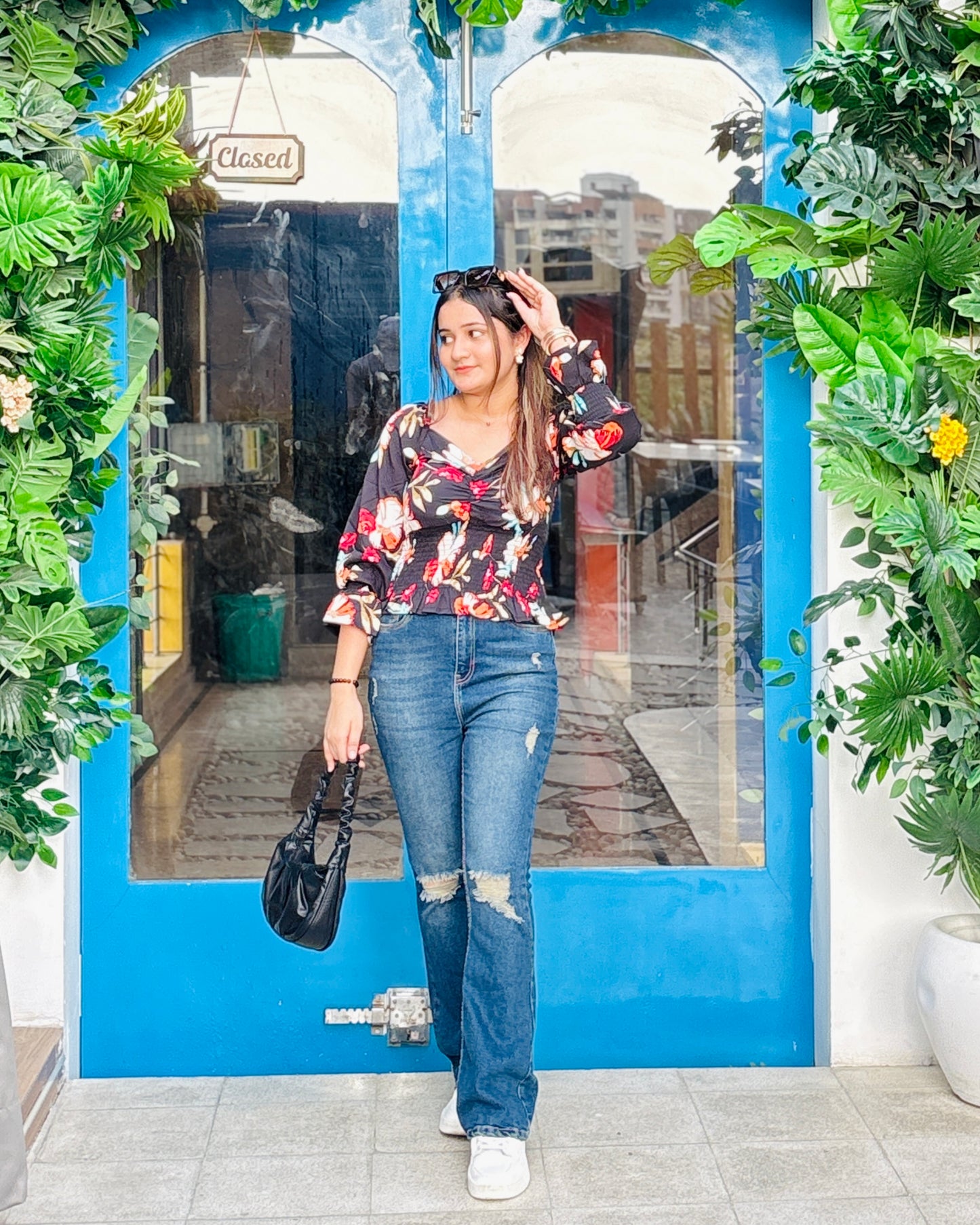 Ishika's Choice- Black Floral Top